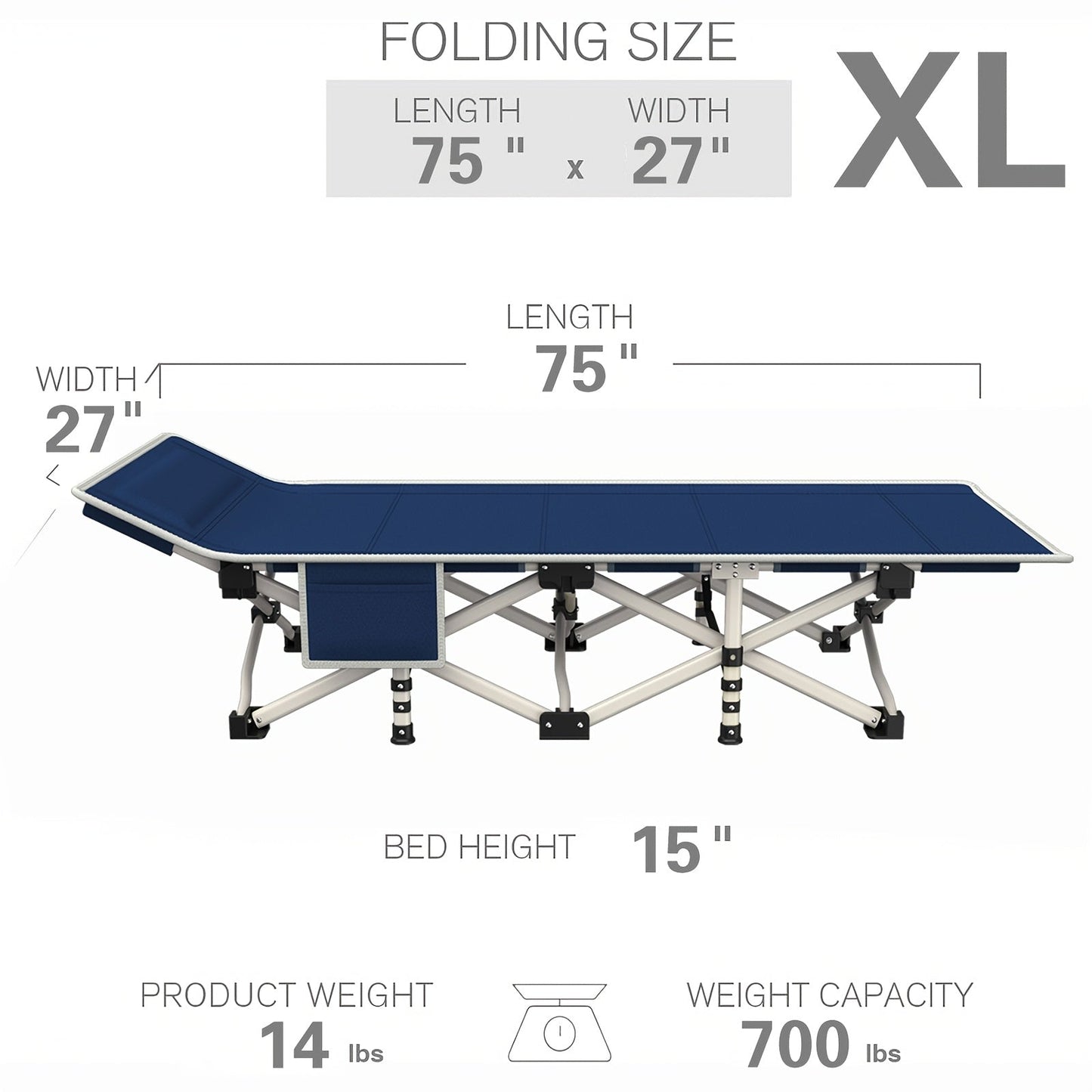 Folding Camping Cot with Mattress 75"-79" | Portable Sleeping Cot for Adults Kids & Teens | Home Office Beach Garden Fishing | Max Load
