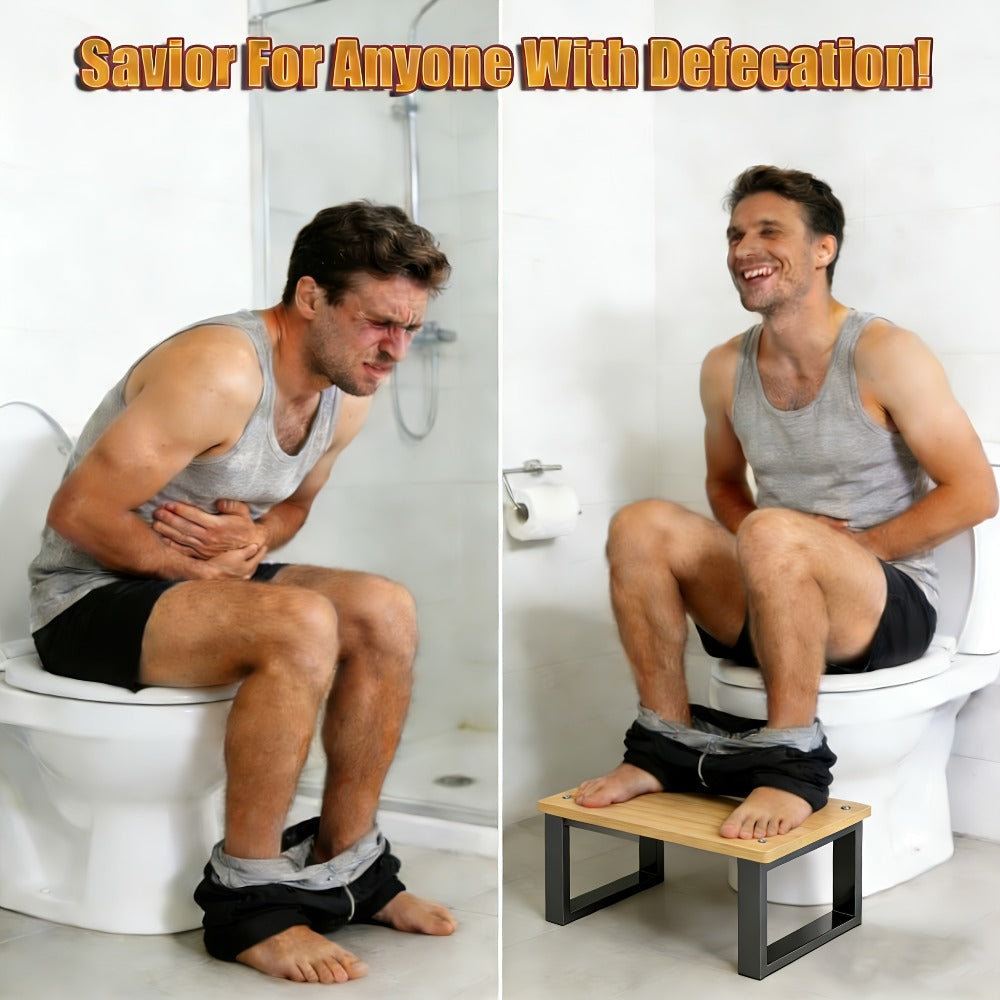 Squat Toilet Stool with Bamboo Surface - Bathroom Foot Rest for Adults, Wide Stable Base, 7-Inch Height