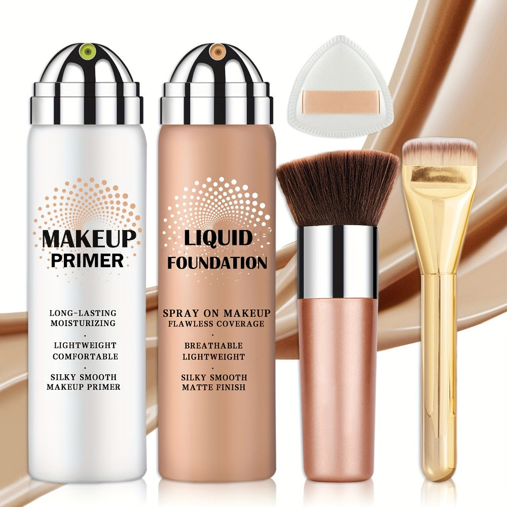 Liquid Foundation & Primer Set for Mature Skin 3-in-1 CC Cream BB Cream Silky Smooth Formula, for Makeup, Travel and Everyday Vanity Use