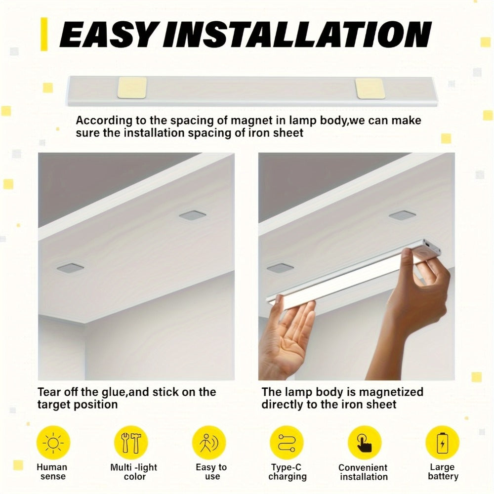 LED Motion Sensor Light USB-C Rechargeable 3 Color Temperatures Stepless Dimming Wireless for Entryways, Bedrooms and Living Spaces