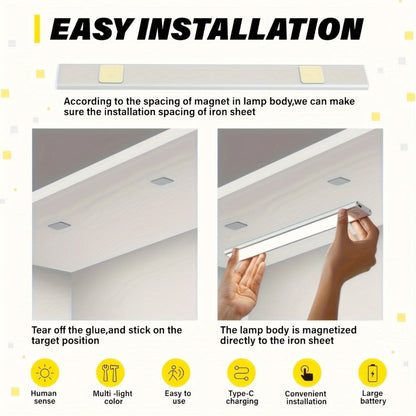 LED Motion Sensor Light USB-C Rechargeable 3 Color Temperatures Stepless Dimming Wireless for Entryways, Bedrooms and Living Spaces