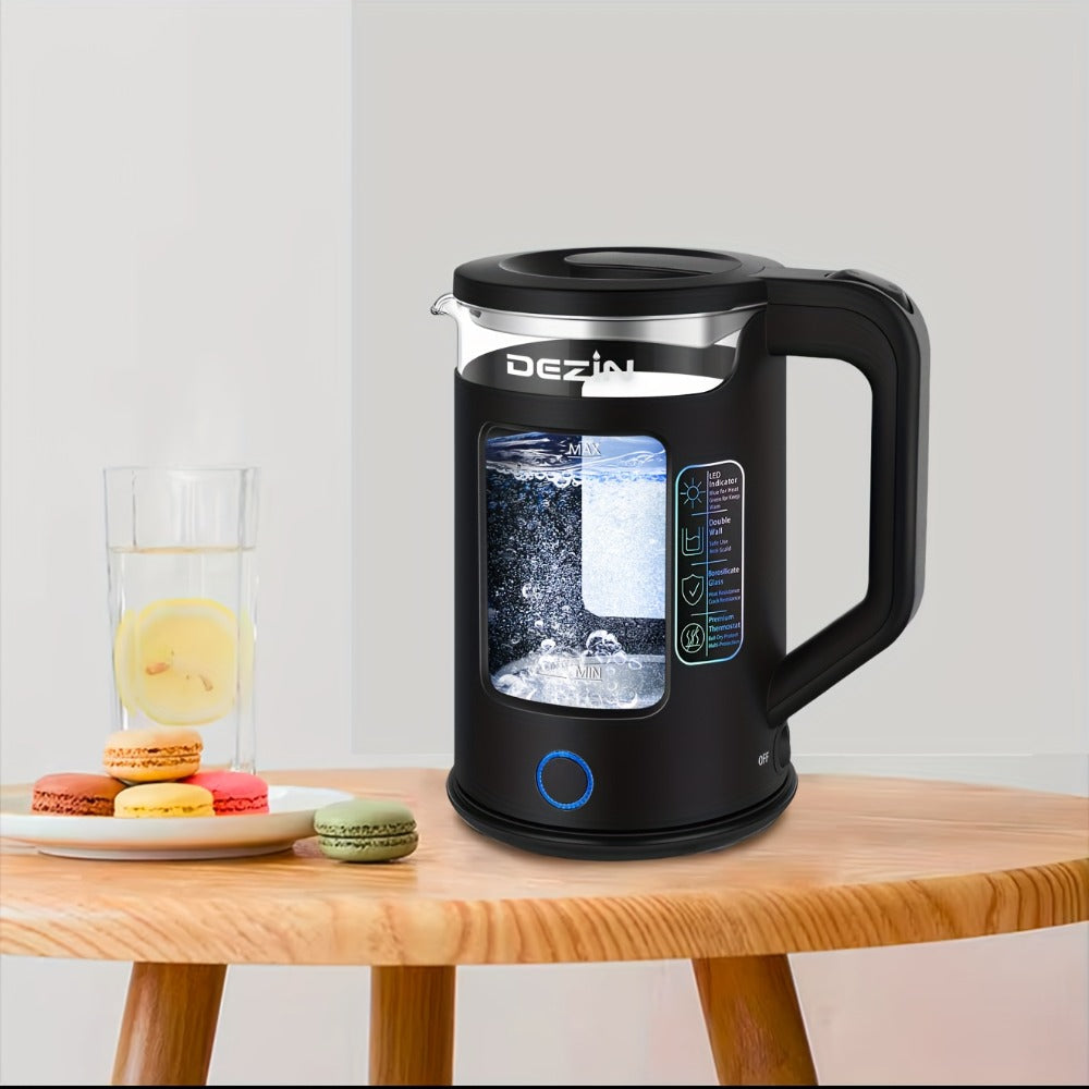 Glass Electric Kettle with Blue LED Light, 1.5L Borosilicate Glass Water Boiler, Auto Shut-Off & Boil-Dry Protection