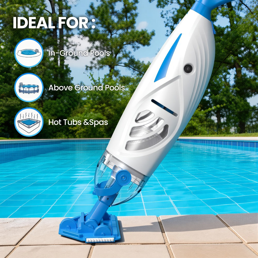 Cordless Pool Vacuum Cleaner with Telescopic Pole, 15.8 GPM Powerful Suction, 60-Min Runtime