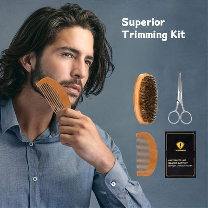 Beard Grooming Kit Men 6-Piece Complete Set – Beard Oil Conditioner Brush Comb Scissors & Storage Bag, All-in-One Beard Care Gift for Dad