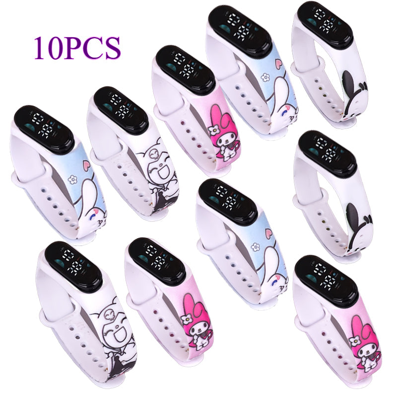 Sanrio Kuromi My Melody Kids Electronic Sports Watch Set 10 Pack, Kawaii Anime 4-Color Mix