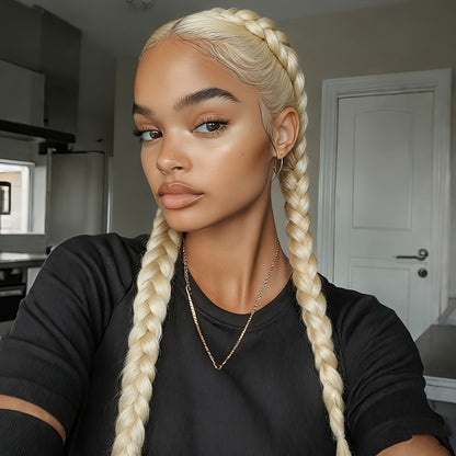 Lace Front Wig Braided Synthetic Style, 26-Inch 13x4 Front with Five Color Options and 250% Density