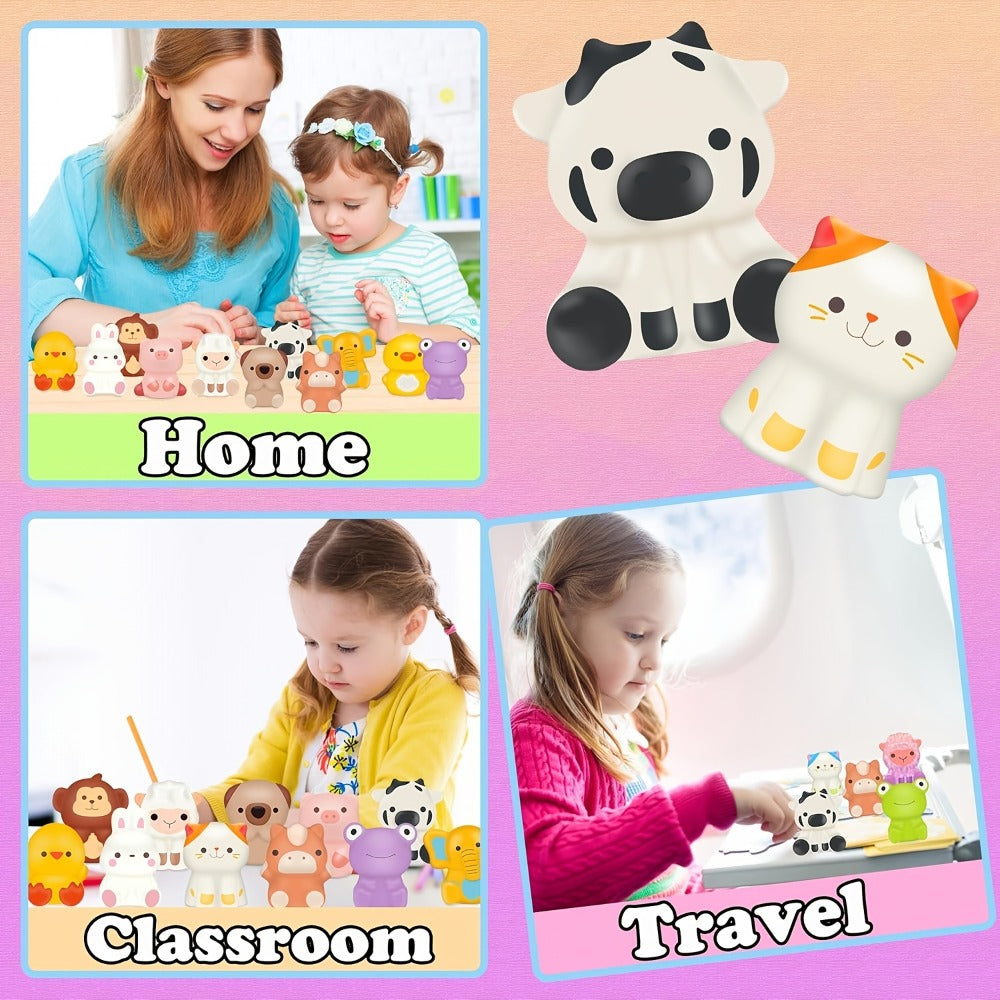 Cute Animal Toys 24 Pcs, Mini Kawaii Animal Squeeze Toys for Kids Birthday Party Favors, Classroom Prizes