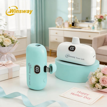 Winsway 5000mAh Mini Portable Charger Type-C Metal Plug with LED LCD Display for an Everyday Personal Care Routine