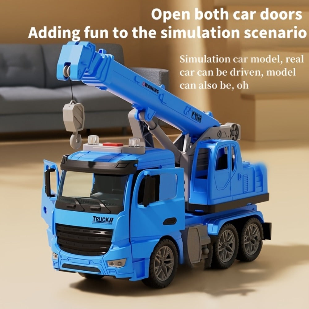 Inertia Crane Truck Toy for Kids - Large Engineering Vehicle with Telescopic Arm, Interactive Track & Double Doors