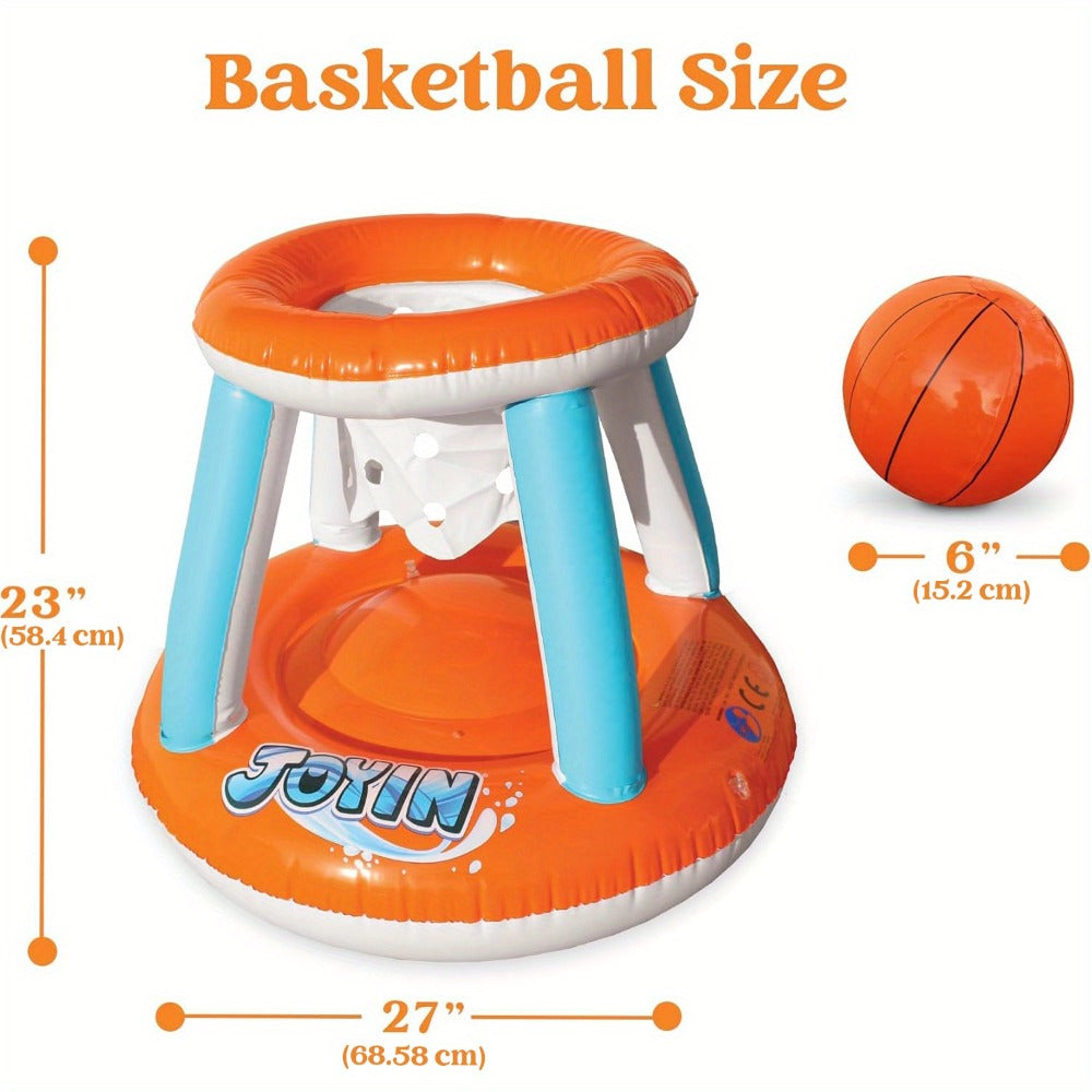 Inflatable Pool Game Set for Kids & Adults, Volleyball Net Court & Basketball Hoops with Balls