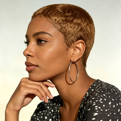 Short Pixie Human Hair Wig, 4-Inch Length in 1B Black, 99J Burgundy, #30 or #27 Color Options