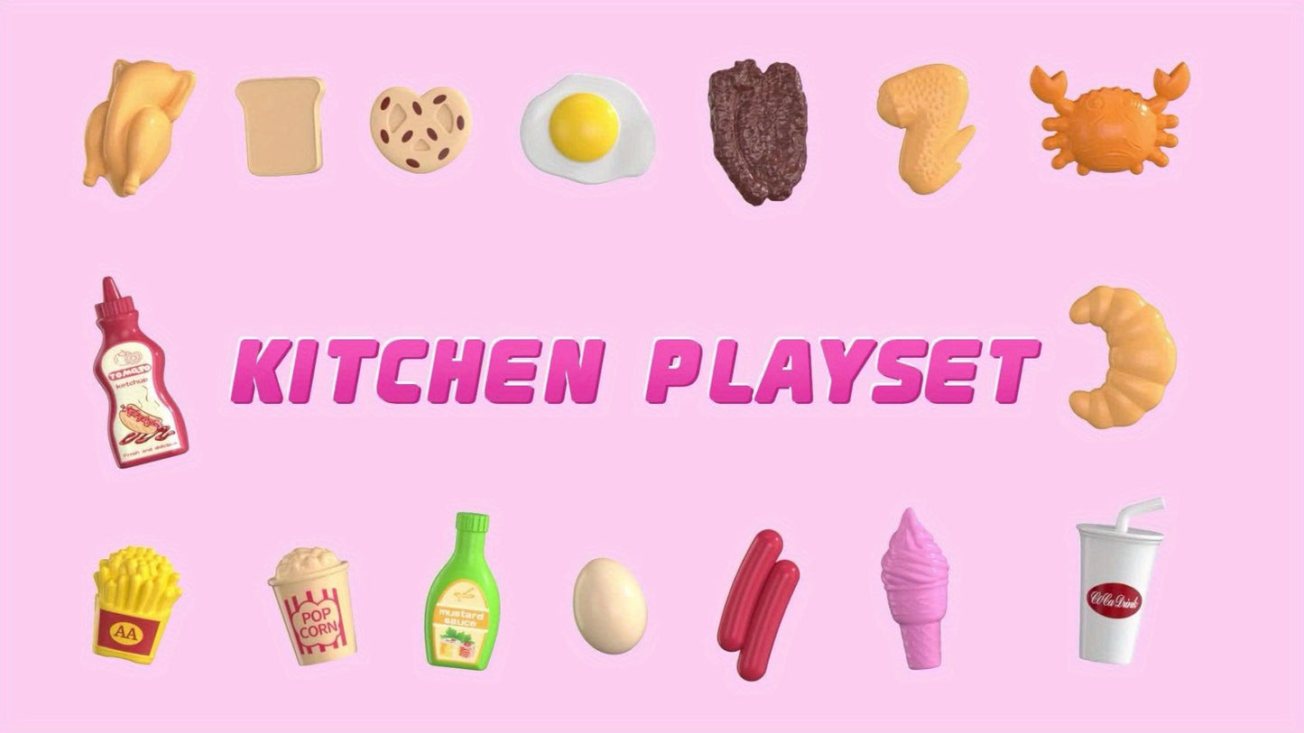 Pretend Play Kitchen Playset with Lights & Sounds, Interactive Toy Kitchen Accessories for Toddlers Ages 3+