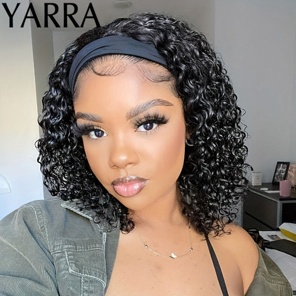 Kinky Curly Headband Human Hair Wig in Natural Color with 14-, 16- or 20-Inch Length Options