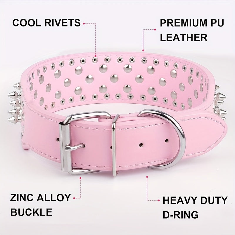 Spiked Dog Collar Faux Leather Mushroom Rivet Studded Adjustable Wide Punk Style for Pitbull Mastiff Bulldog Husky Rottweiler