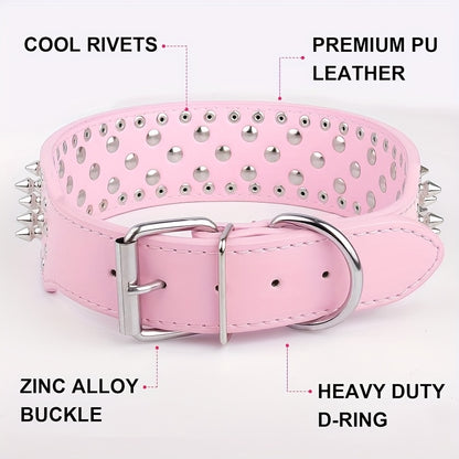 Spiked Dog Collar Faux Leather Mushroom Rivet Studded Adjustable Wide Punk Style for Pitbull Mastiff Bulldog Husky Rottweiler
