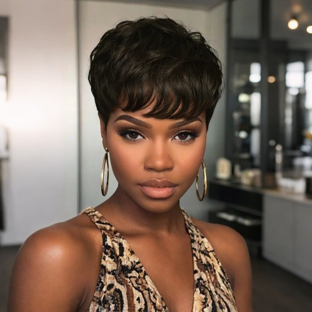Short Body Wave Synthetic Wig with Bangs & Rose Net Cap, Colorful Fashion Wig for Women in Orange