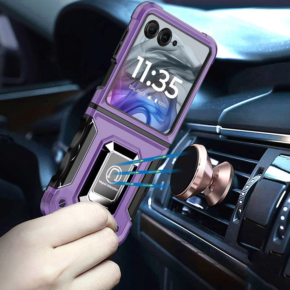 Phone Case Metal Ring Kickstand with TPU and PC Shell for Motorola Razr 2024 in Eight Colors
