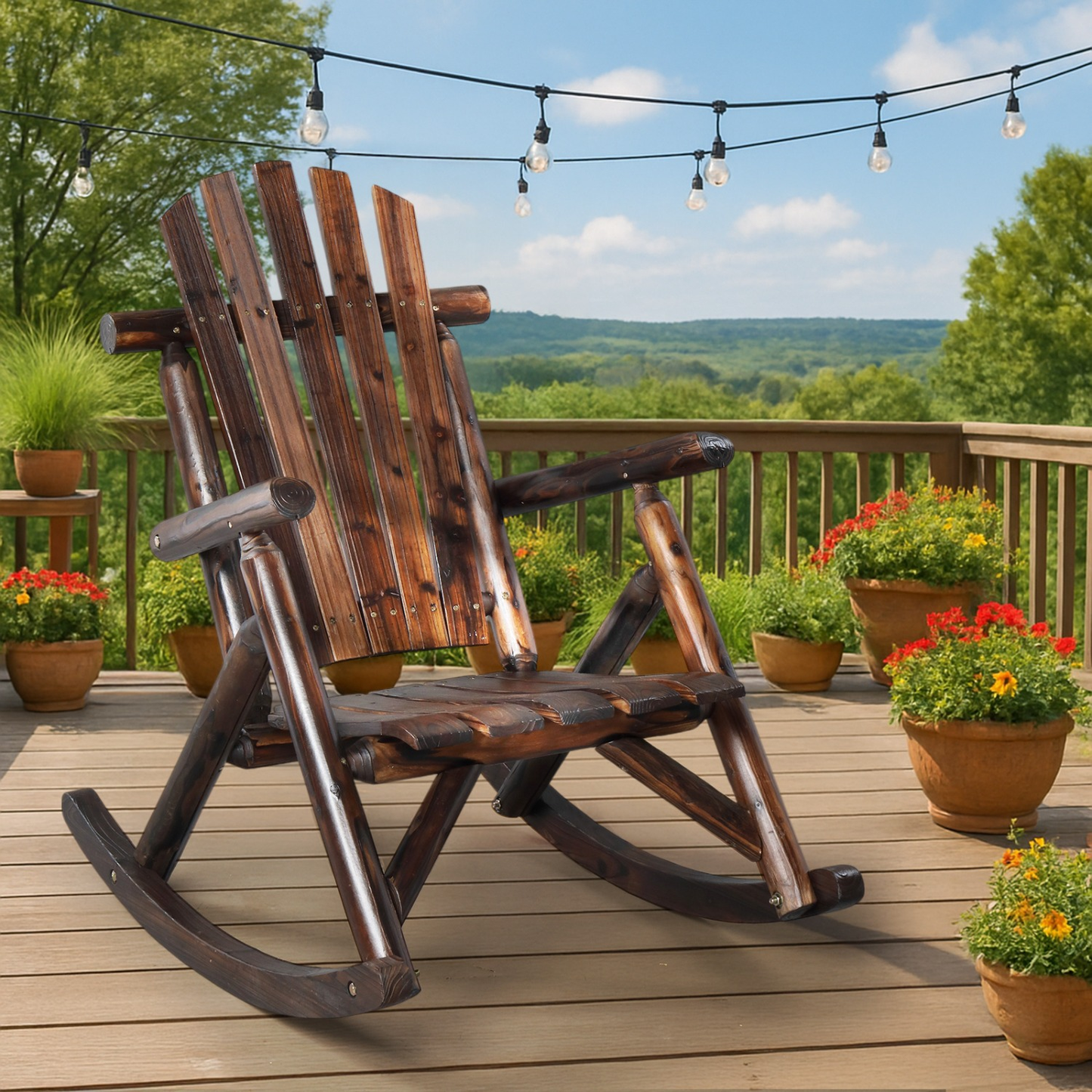 Patio Cedar Rocking Chair 26" Fan-Shaped Backrest Outdoor Rocker for Garden Poolside Patio