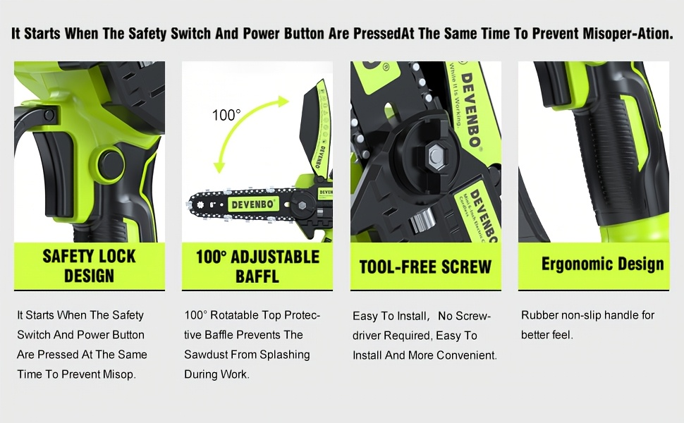 Cordless Mini Chainsaw 6-Inch, Handheld Pruning Saw with Rechargeable Battery, Adjustable Chain Tension