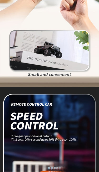 Mini RC Monster Truck 1:64 Scale with Matching Trailer, 2.4GHz Controller, LED Details and Three Color Options