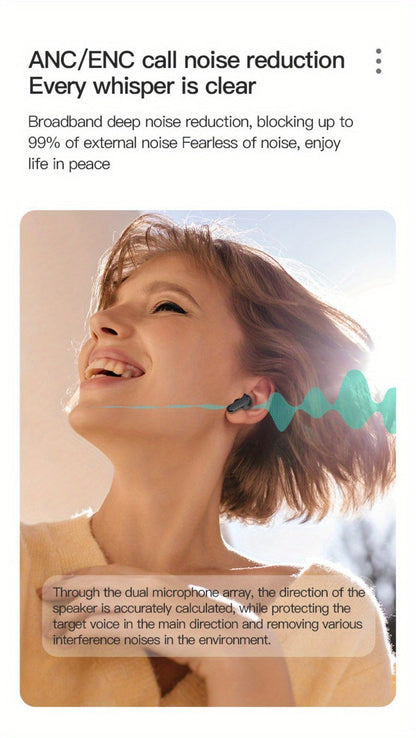 Touchscreen ANC Wireless Earbuds Full-Color Display, Noise Cancelling In-Ear with Charging Case for Sports Gaming Business