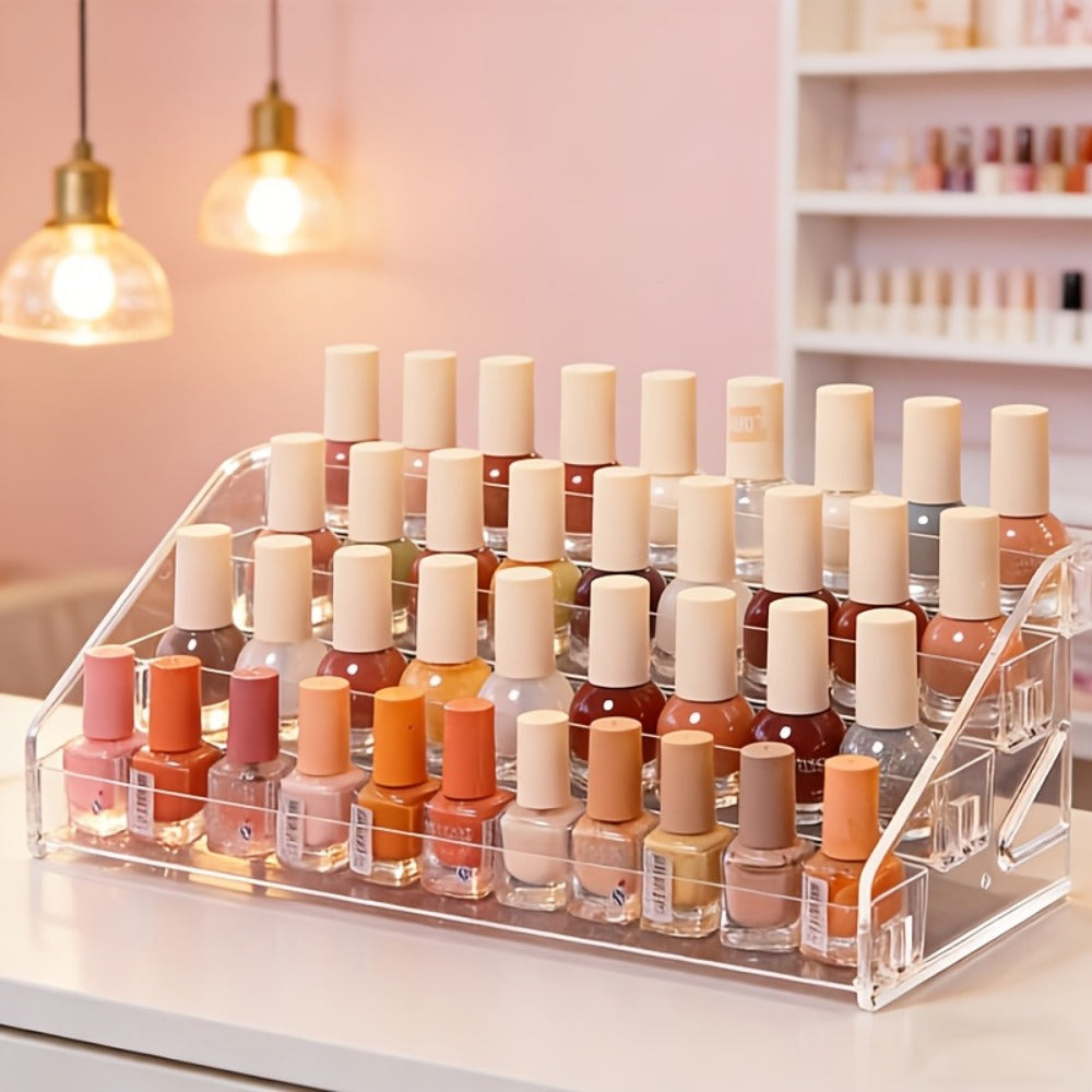 Acrylic Nail Polish Rack Holder 4-Tier Transparent Desktop Organizer Large Capacity Display Stand for Nail Studio Salon Home Vanity