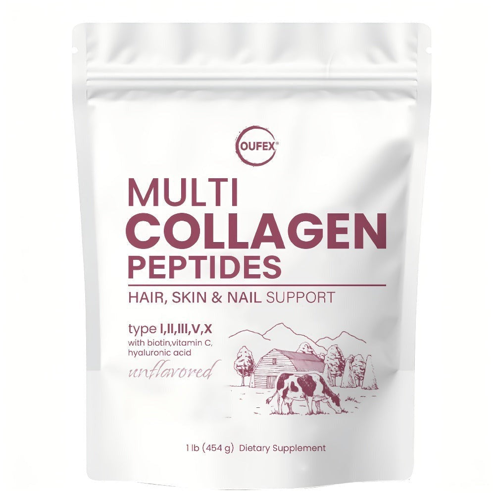 Multi-Collagen Powder Type I II III V X with Hyaluronic Acid, Biotin & Vitamin C - Hydrolyzed Protein for Skin