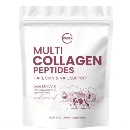 Multi-Collagen Powder Type I II III V X with Hyaluronic Acid, Biotin & Vitamin C - Hydrolyzed Protein for Skin