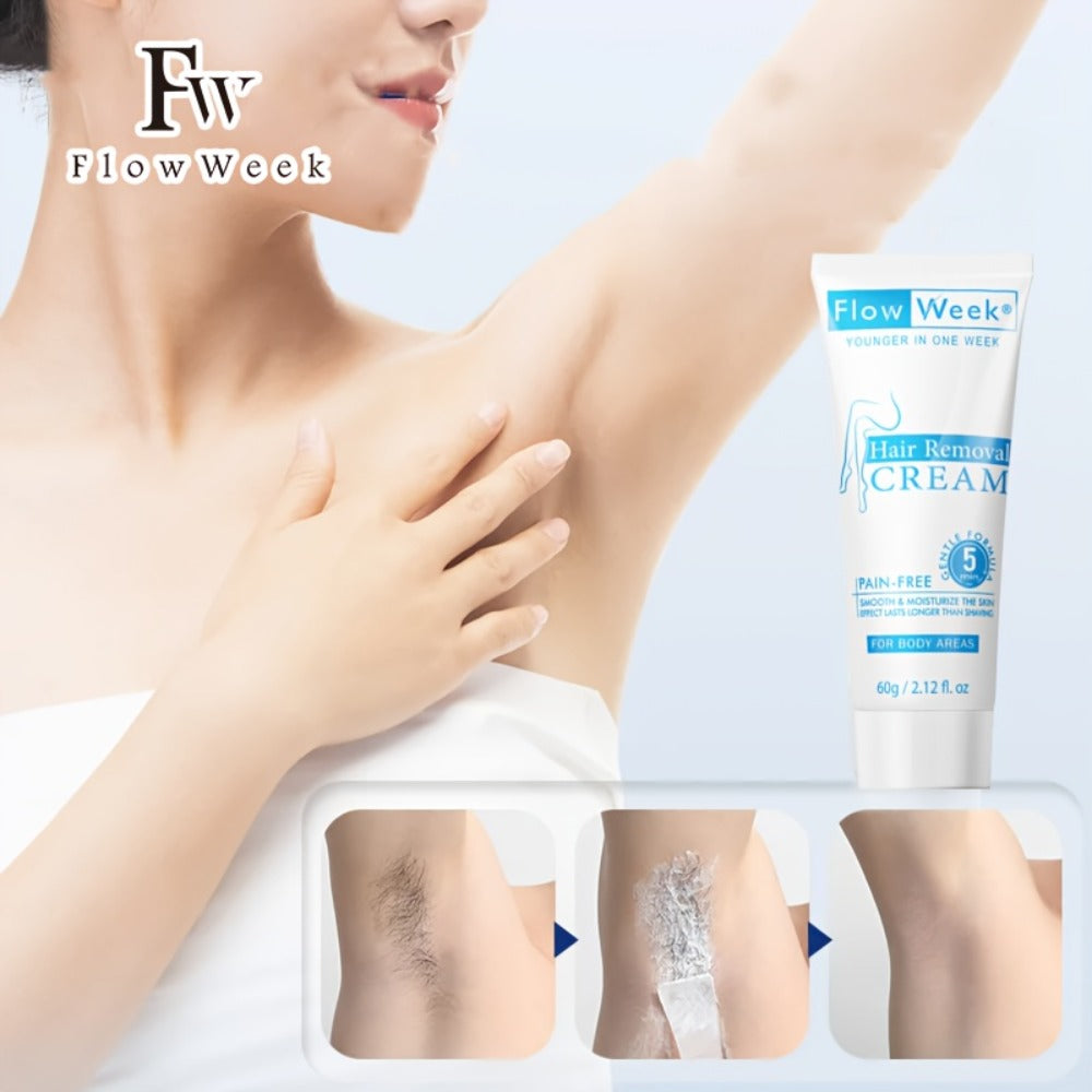 Hair Removal Cream Flow Week 60g Tube with One Three or Five Pack Options for External Body Grooming