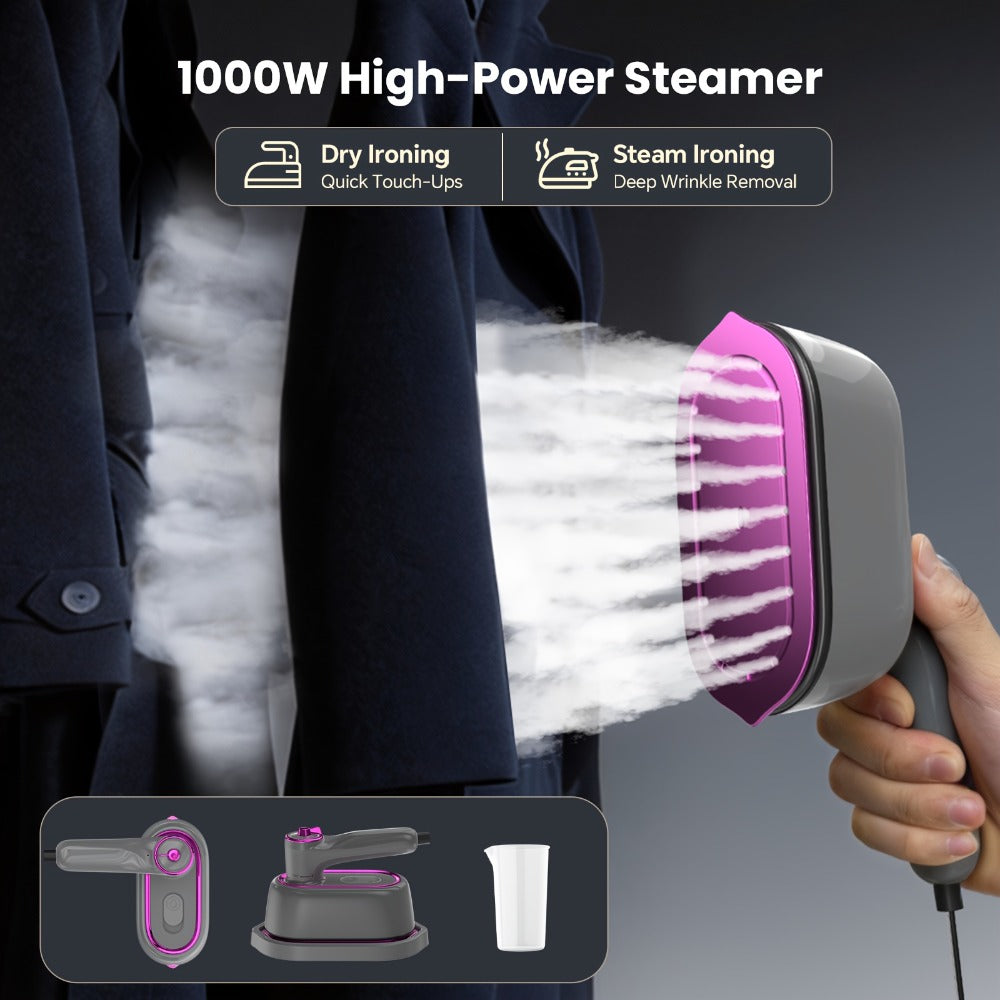 Mini Travel Steamer 2-in-1 Dry Steam Iron Foldable 180 Degree Handle 15-Second Heat 85ml for Entryways, Bedrooms and Living Spaces