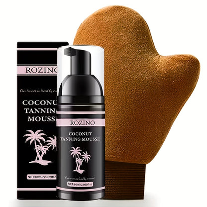 Coconut Self-Tanning Mousse Set with 60ml Pump Bottle and Applicator Glove for Body Application