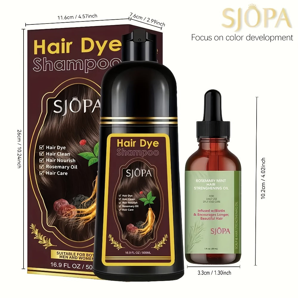 Hair Dye Kit 3-in-1 Color Shampoo with Rosemary Oil 500ml - Natural Safe No Ammonia Quick for Bath Time, Home Spa and Personal Care