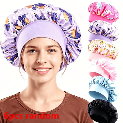 Shower Caps 6 Pack Unicorn Colorful Printed – Adjustable Elastic Reusable Waterproof Hair Cap Set for Women & Girls