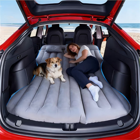 Inflatable Car Bed SUV Air Mattress – Flocked RV Camping Mattress 75"x51" with Storage Bag & Repair Kit | Black, Gray, Beige, Brown