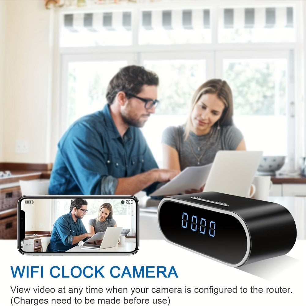 Security Camera 1080P Clock-Format Model with 64GB Card, Battery Power, Infrared Night Vision and Loop Recording