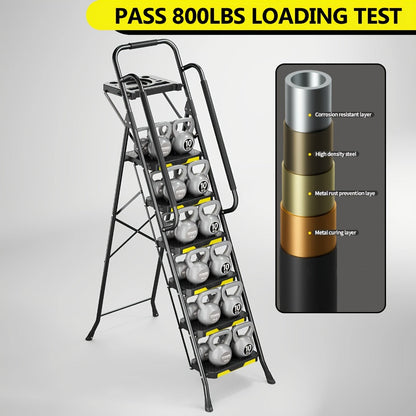 6 Step Ladder with Handrails & Tool Platform, Folding Step Stool Wide Pedal Steel Safety Ladder for Adults