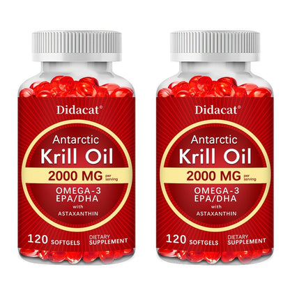 Antarctic Krill Oil 2000mg Per Serving 120 Softgels with Omega-3, EPA & DHA for Brain, Heart, Joint & Eye Health