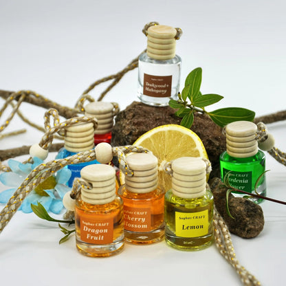 Hanging Bottle Car Air Freshener Sets in 12- or 36-Piece Random Six-Scent Packs with Wooden Caps and Cords