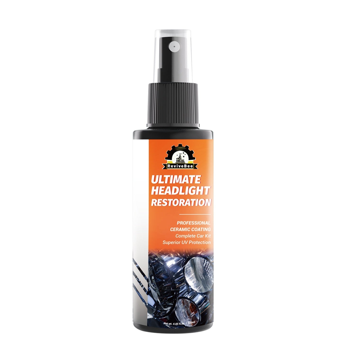 Car Headlight Polish Spray Bottle with Sponge Applicator for Manual Lens Surface Cleaning and Buffing