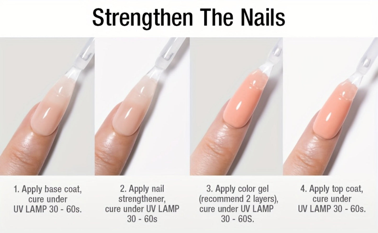 Gel Nail Polish 4-Piece Base and Top Coat Set with Glossy, Matte, Base and Strengthener Gels for UV/LED Soak-Off Use