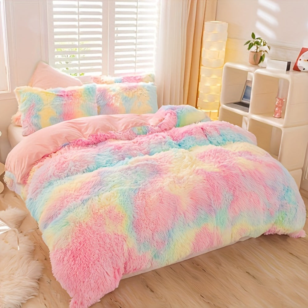 Plush Duvet Cover 100% Polyester Soft Warm Zipper Closure Cozy Bedroom Bedding Twin Full Queen King Solid Tie Dye 14 Colors for Bedroom