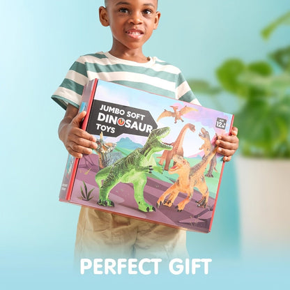 Toddler Dinosaur Figures with Educational Book, 6 Jumbo Realistic Dinosaur Toys for Toddlers 1+ Years