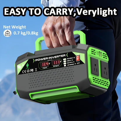 Portable 12V DC to 110V AC Power Inverter with 400W to 1000W Model Labels, Display and Carry Handle