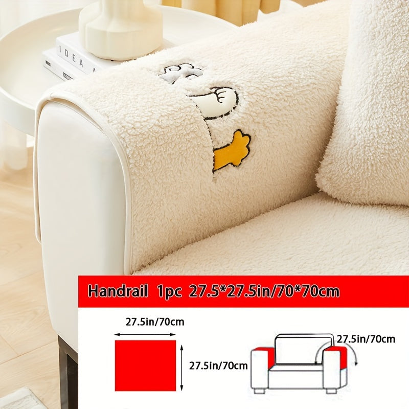 Sofa Cover Thick Plush Shearling Panels with Animal and Bone Embroidery and Backing Detail for 2 to 4 Seats