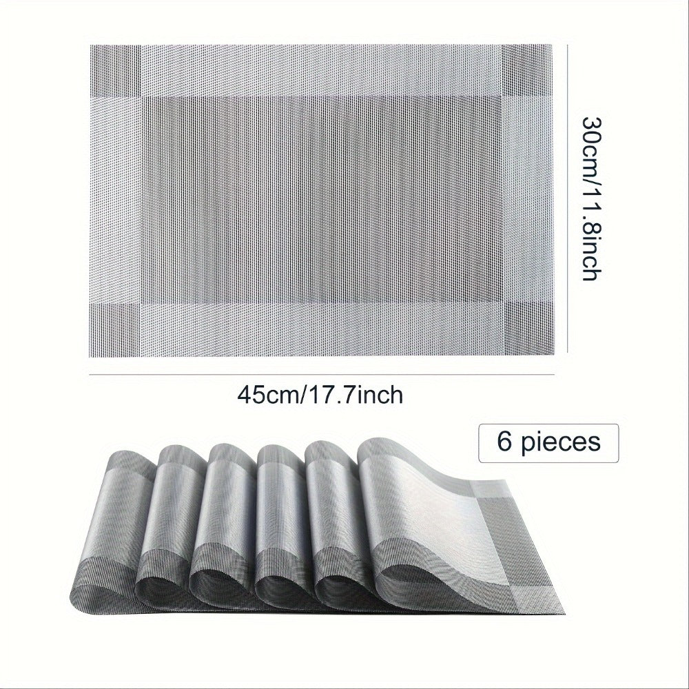 PVC Placemats Set of 6 Heat Resistant Non-Slip Washable Table Mats for Kitchen Dining Table, Easy Clean Vinyl Dinner Mats 11.8x17.7 Inch