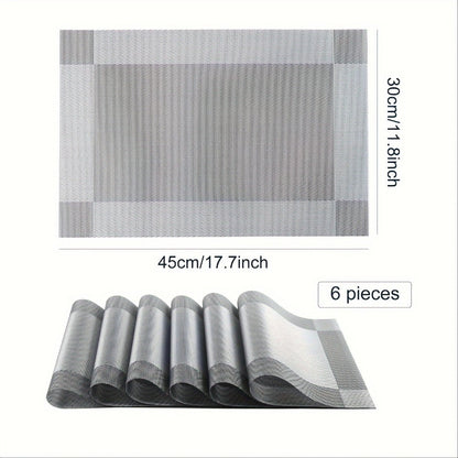 PVC Placemats Set of 6 Heat Resistant Non-Slip Washable Table Mats for Kitchen Dining Table, Easy Clean Vinyl Dinner Mats 11.8x17.7 Inch