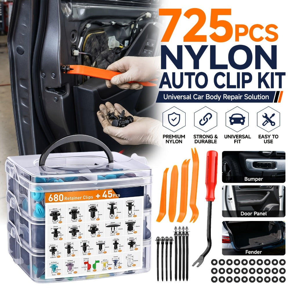 Car Bumper Screw & Rivet Repair Kit 725-Piece – Universal Plastic Clips, Nuts & Fasteners for Bumper, Wing & Interior Body Panels