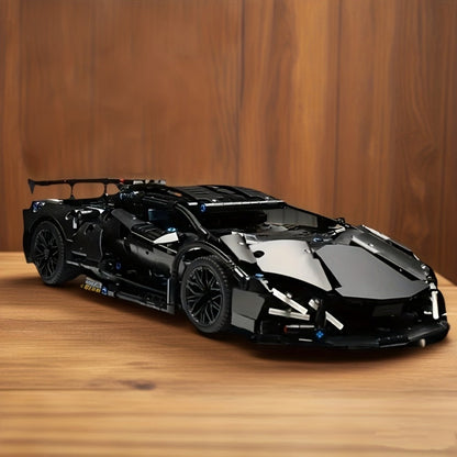 Black Supercar Building Blocks Set 1288 Pcs Limited Edition – Openable Hood Trunk Functional LED Headlights Realistic Engine Advanced