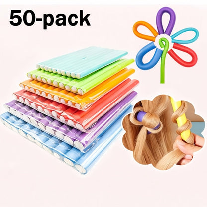 Flexible Foam Curl Formers 50pcs Heatless Curling Rods – Bendable Twist Hair Rollers for DIY Soft Waves & Spiral Curls, Short & Long Hair