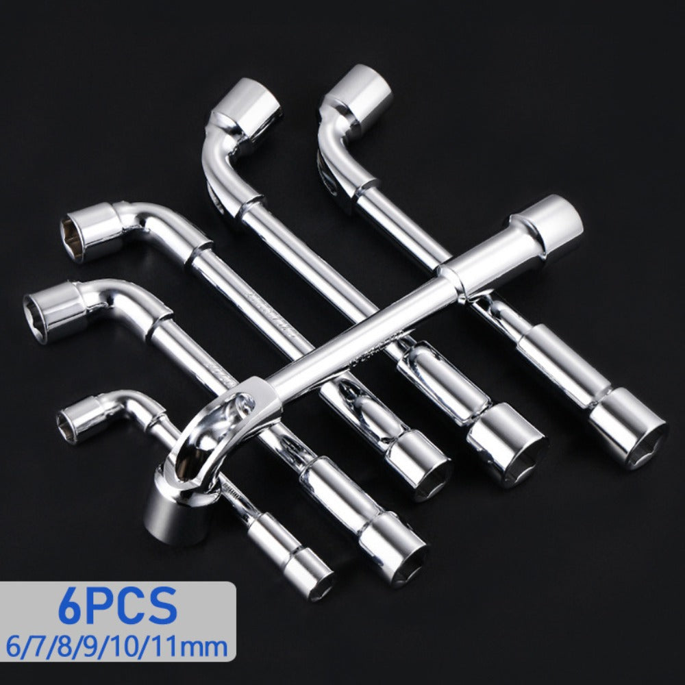 Hex Socket Wrench Set 6-Piece – L-Shaped Elbow, Mirror Perforated & Double-Head Pipe Wrench Combo Kit | Automotive, Plumbing